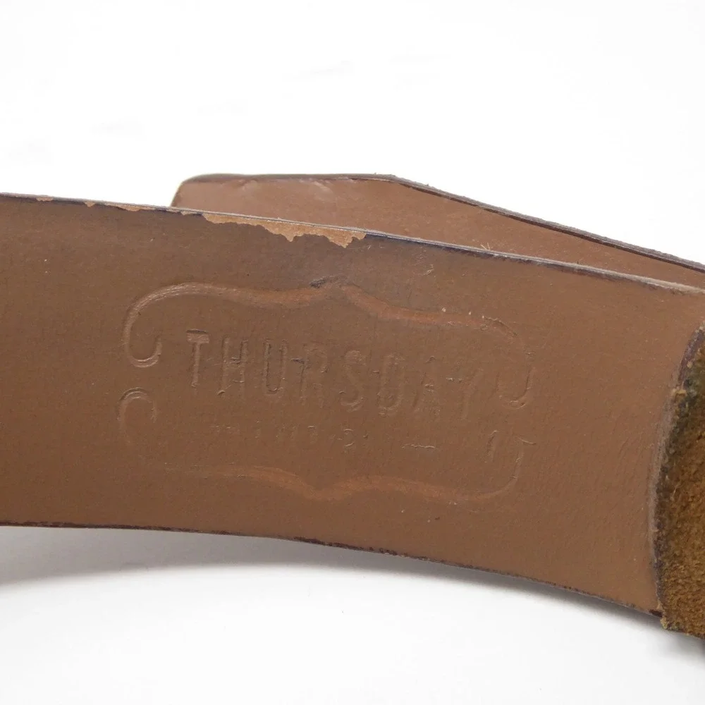 Thursday Boot Co Mens Suede Waist Belt Brown Leather Casual Silver Buckle 40